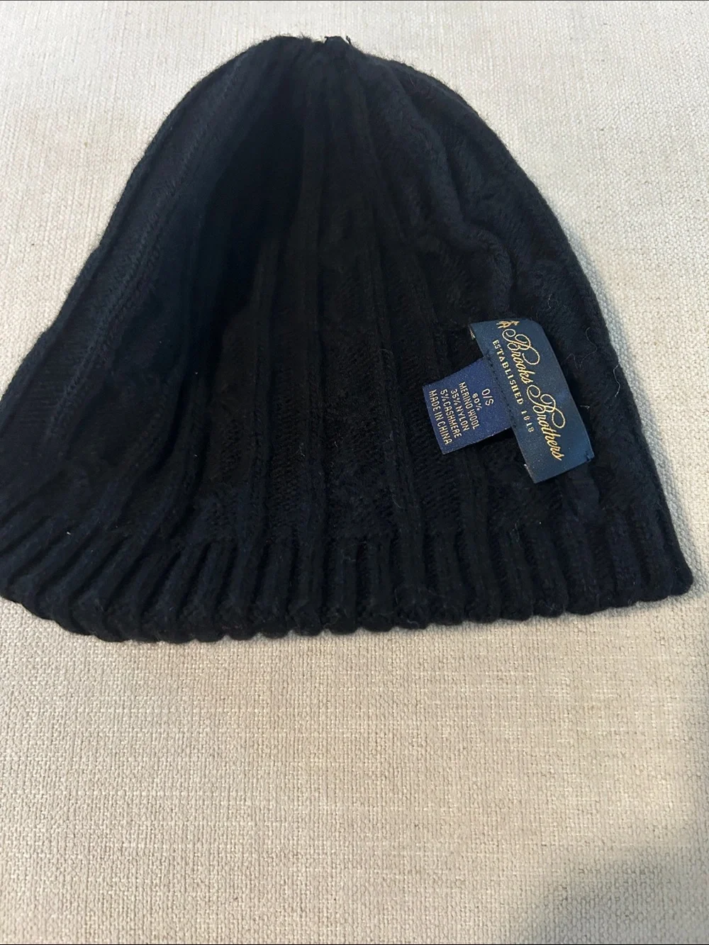 Brooks Brothers Cashmere Blend Classic Cable Hat, Black, NWOT